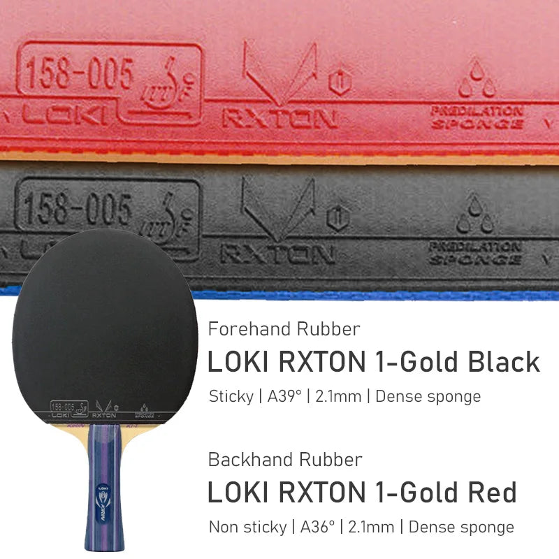 LOKI K1 T Table Tennis Blade 5 Wood Entry Level Ping Pong Blade Lightweight Pingpong Racket Assembled with RXTON 1 Gold Rubbers