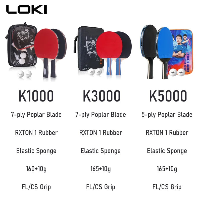 LOKI K1000 K3000 K5000 Table Tennis Rackets Set with 2 Pcs Ping Pong Paddle, 2 Original Balls & 1 Carrying Case