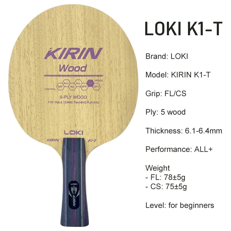 LOKI K1 T Table Tennis Blade 5 Wood Entry Level Ping Pong Blade Lightweight Pingpong Racket Assembled with RXTON 1 Gold Rubbers
