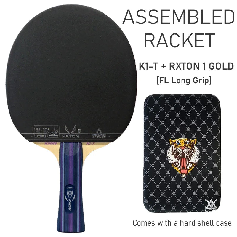 LOKI K1 T Table Tennis Blade 5 Wood Entry Level Ping Pong Blade Lightweight Pingpong Racket Assembled with RXTON 1 Gold Rubbers