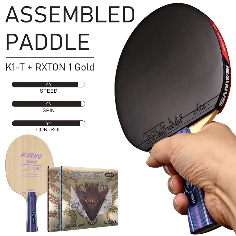 LOKI K1 T Table Tennis Blade 5 Wood Entry Level Ping Pong Blade Lightweight Pingpong Racket Assembled with RXTON 1 Gold Rubbers