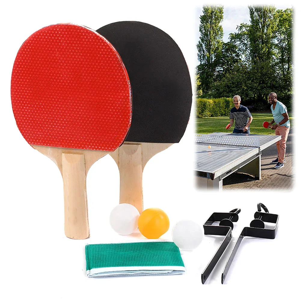 Ping Pong Paddle Set with Table Tennis Net and Post Set Table Tennis Racket Set for Indoor/Outdoor Games